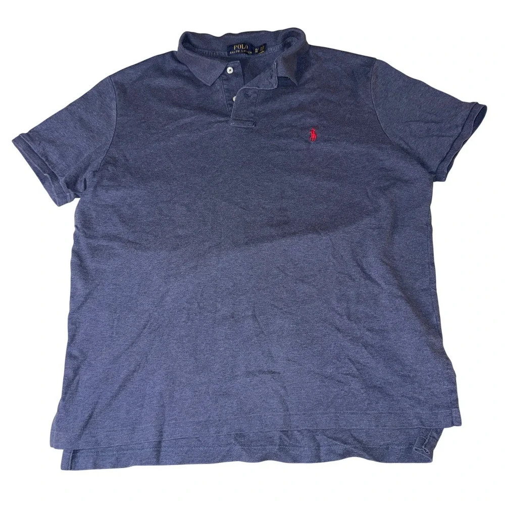Polo Ralph Lauren Polo Shirt XL Navy Blue Heathered Short Sleeve Red Pony‎ Logo